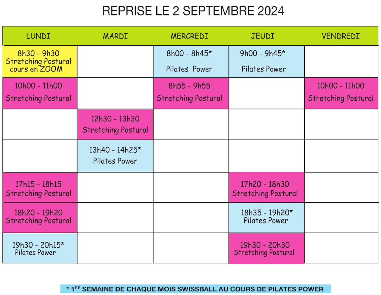 Calendrier de Stretching postural  à Montélimar 